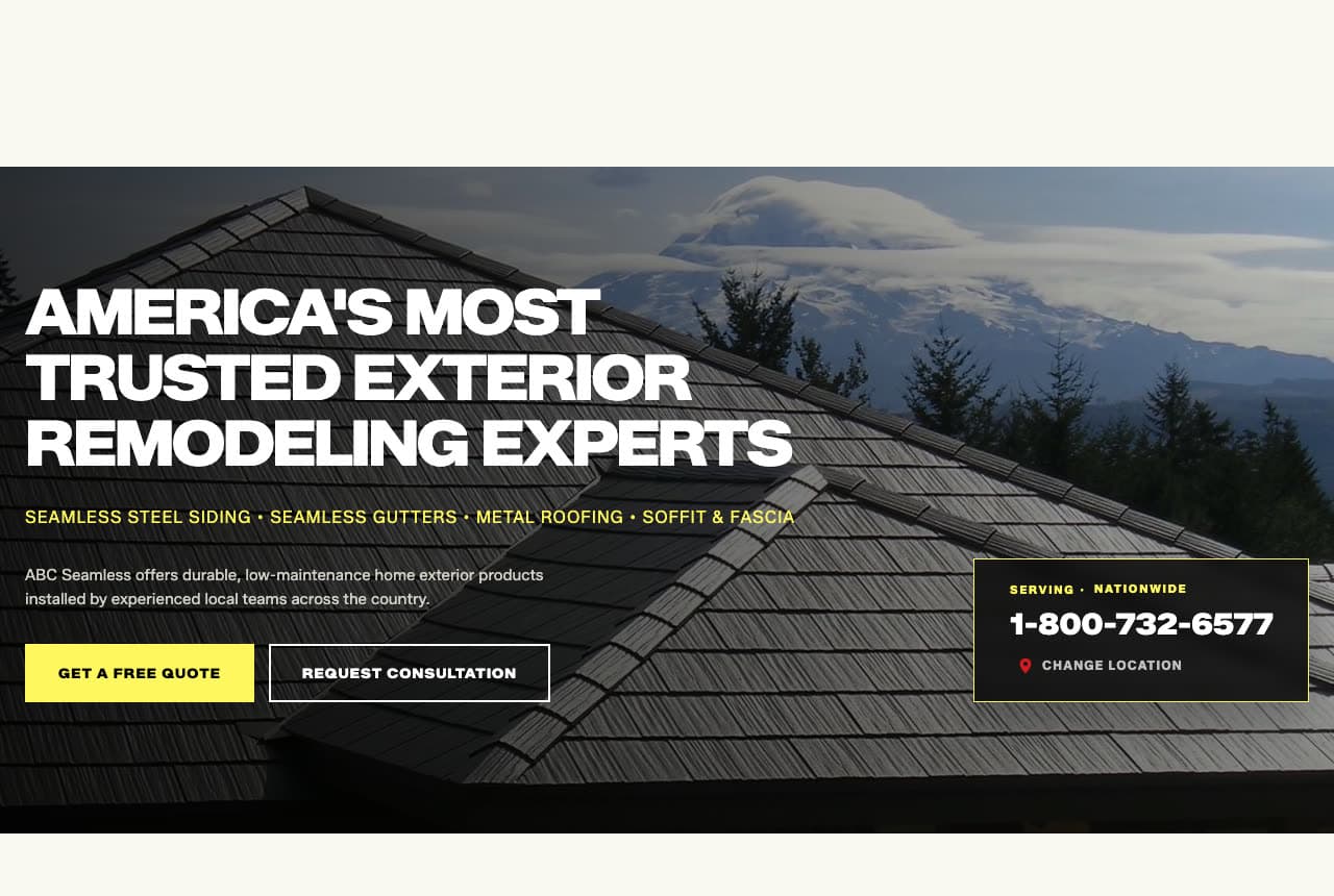 ABC Seamless website — Exterior Remodeling design example