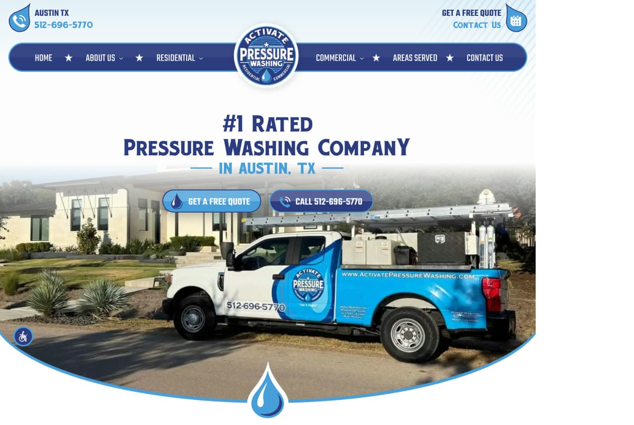 Activate Pressure Washing website — Pressure Washing design example