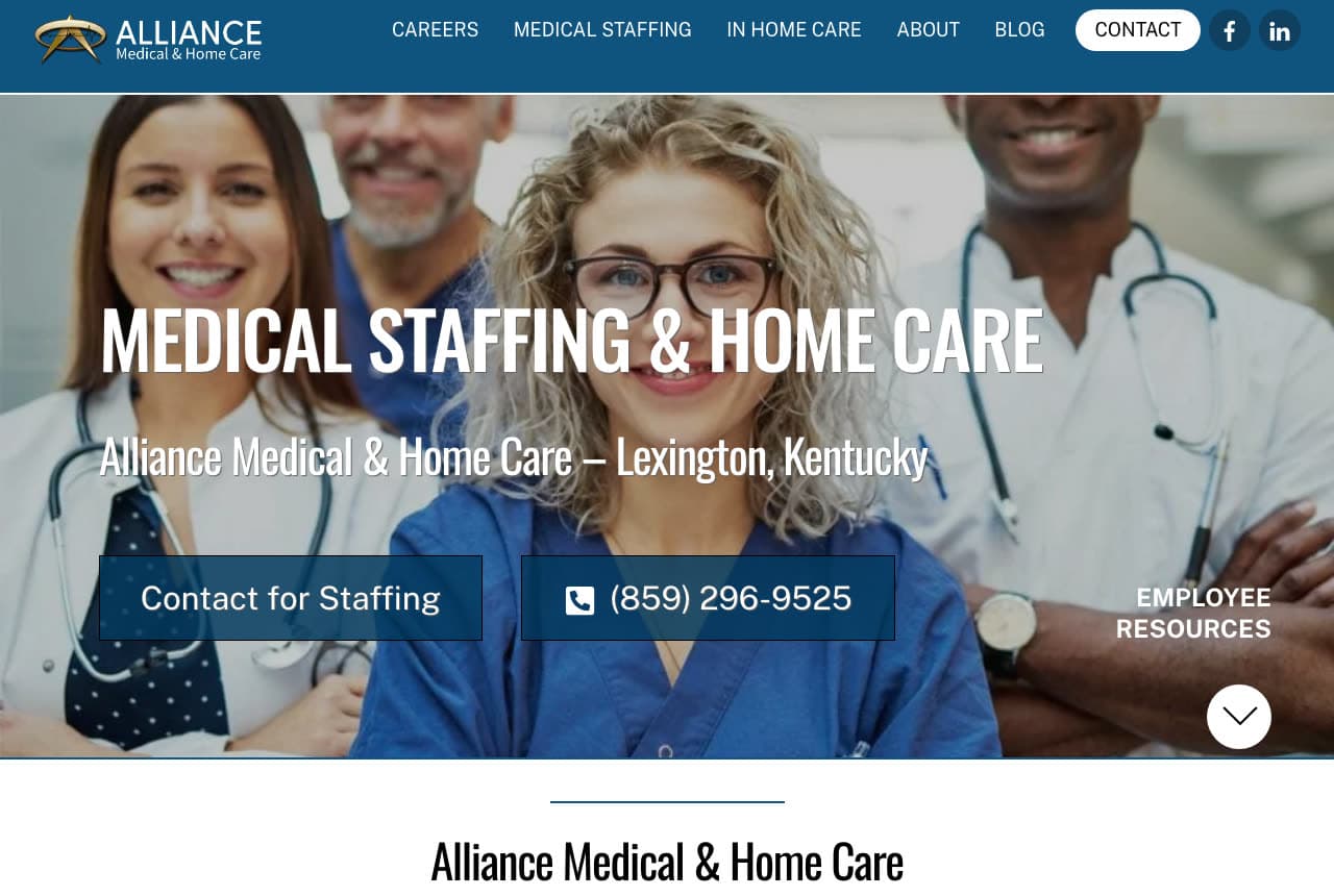 Alliance Medical & Home Care website — Medical Staffing + Home Care design example