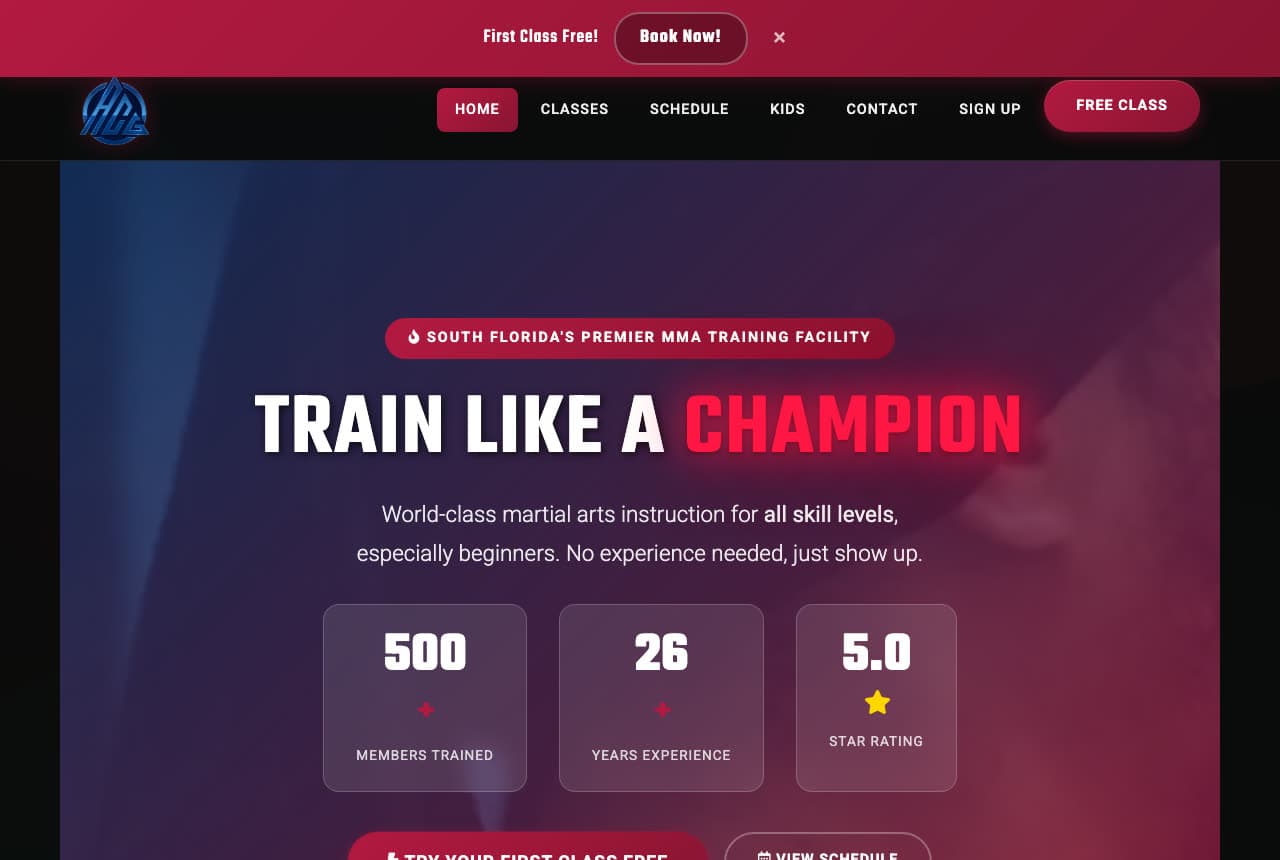 American Combat Gym website — MMA Gym design example