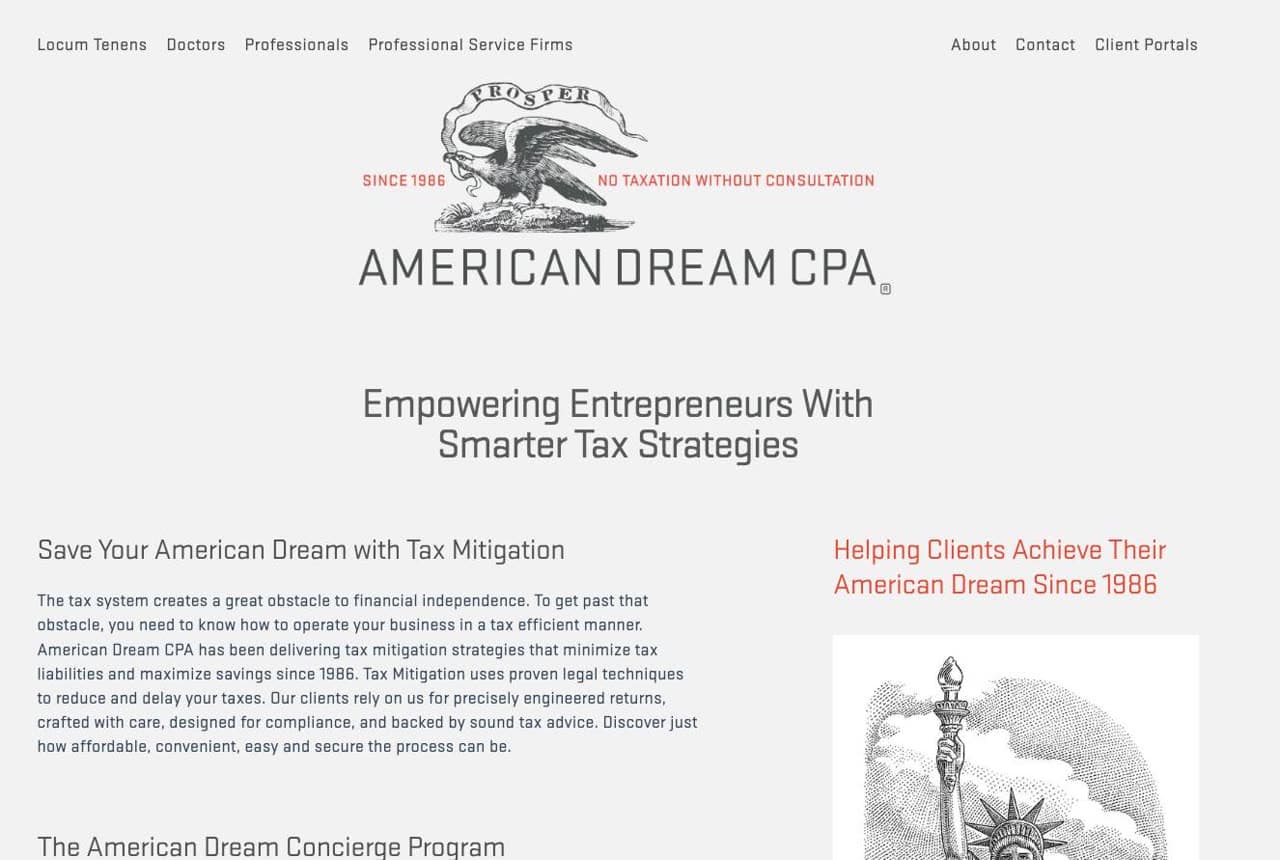 American Dream CPA website — Tax Strategy CPA design example
