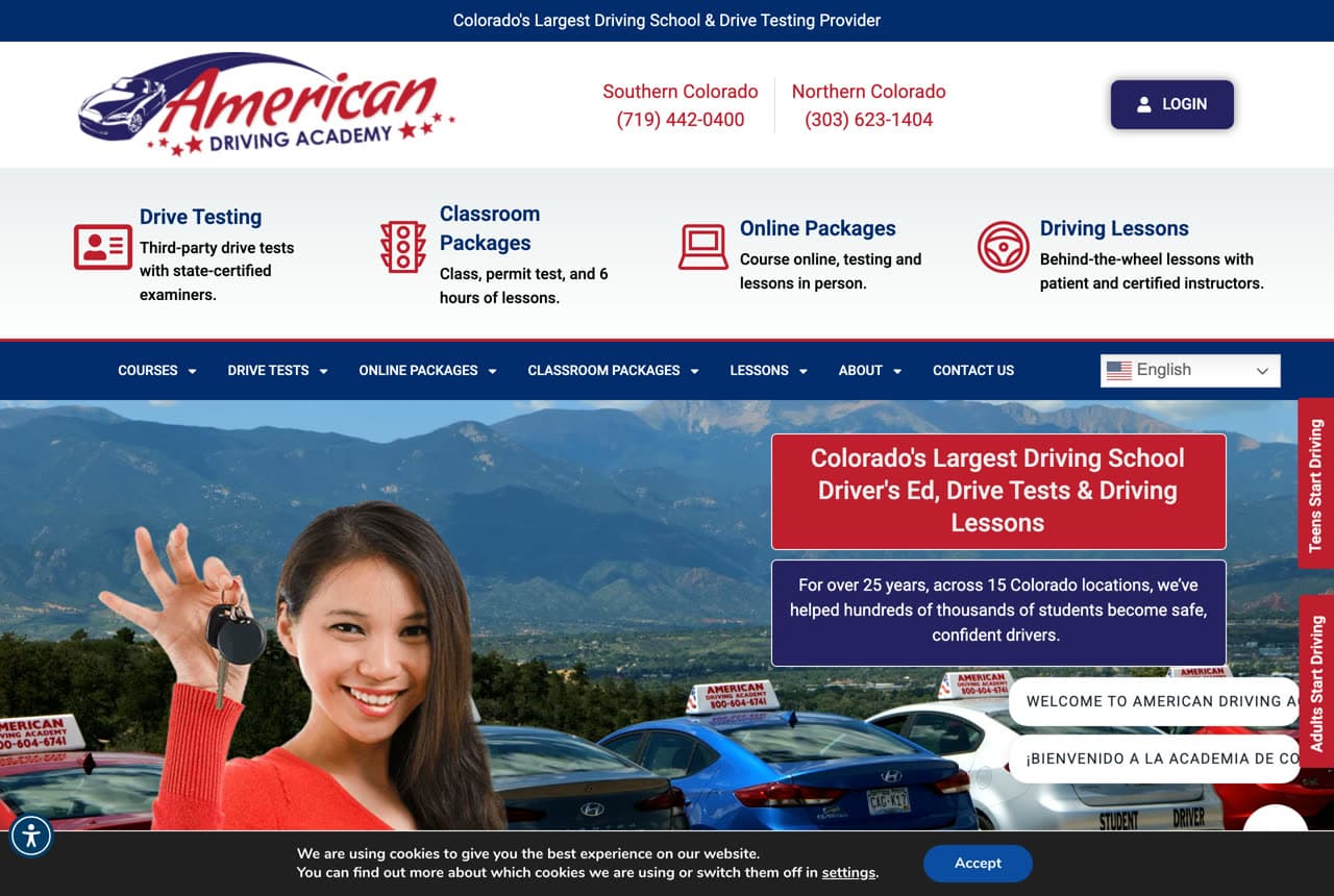 American Driving Academy website — Driving School design example