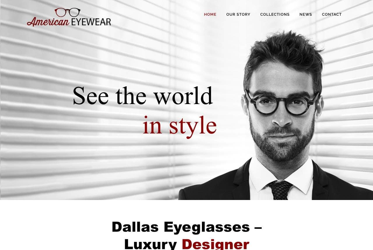 American Eyewear website — Designer Optical design example