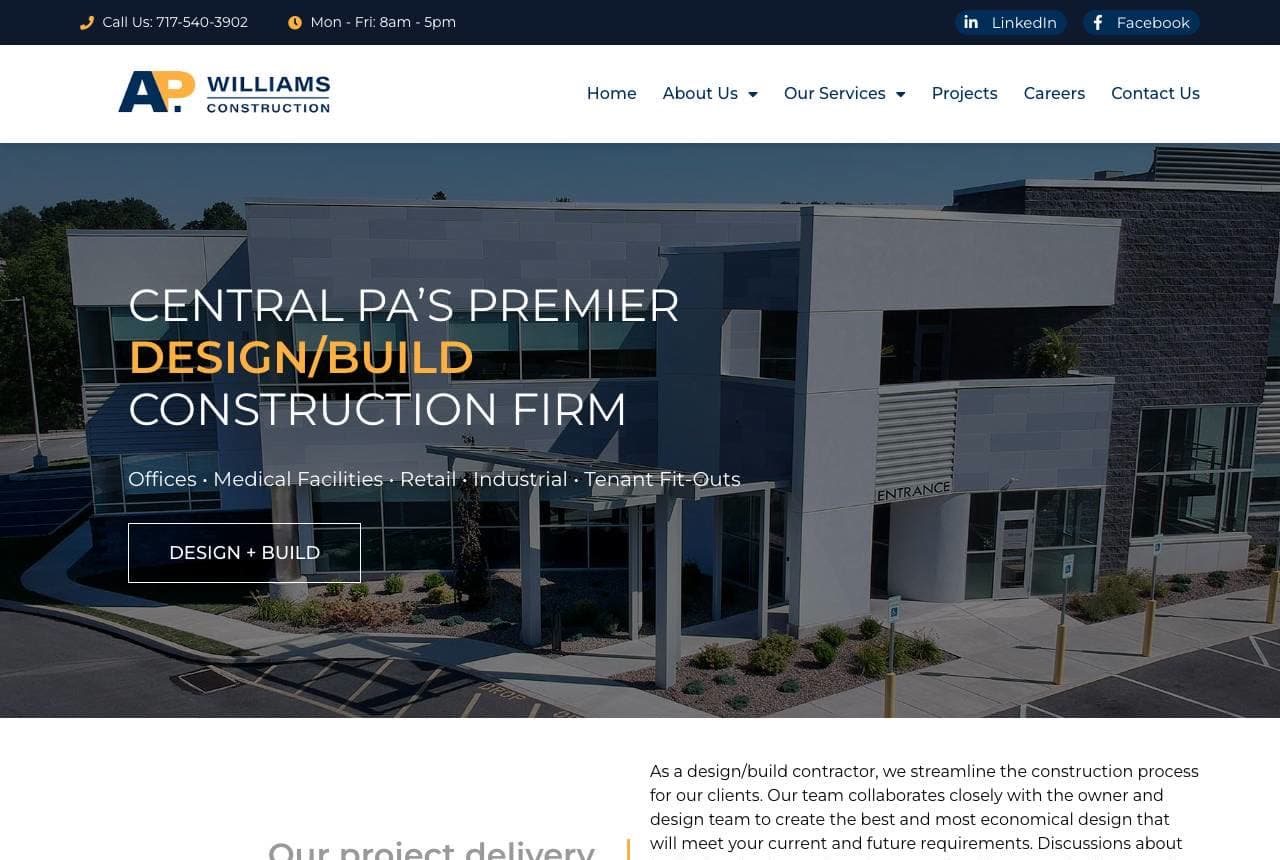 A.P. Williams website — Commercial Design-Build design example