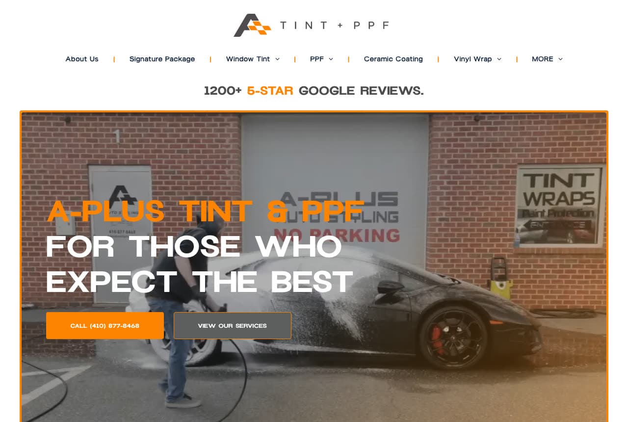 A-Plus Tint & PPF website — Tint + PPF Shop design example