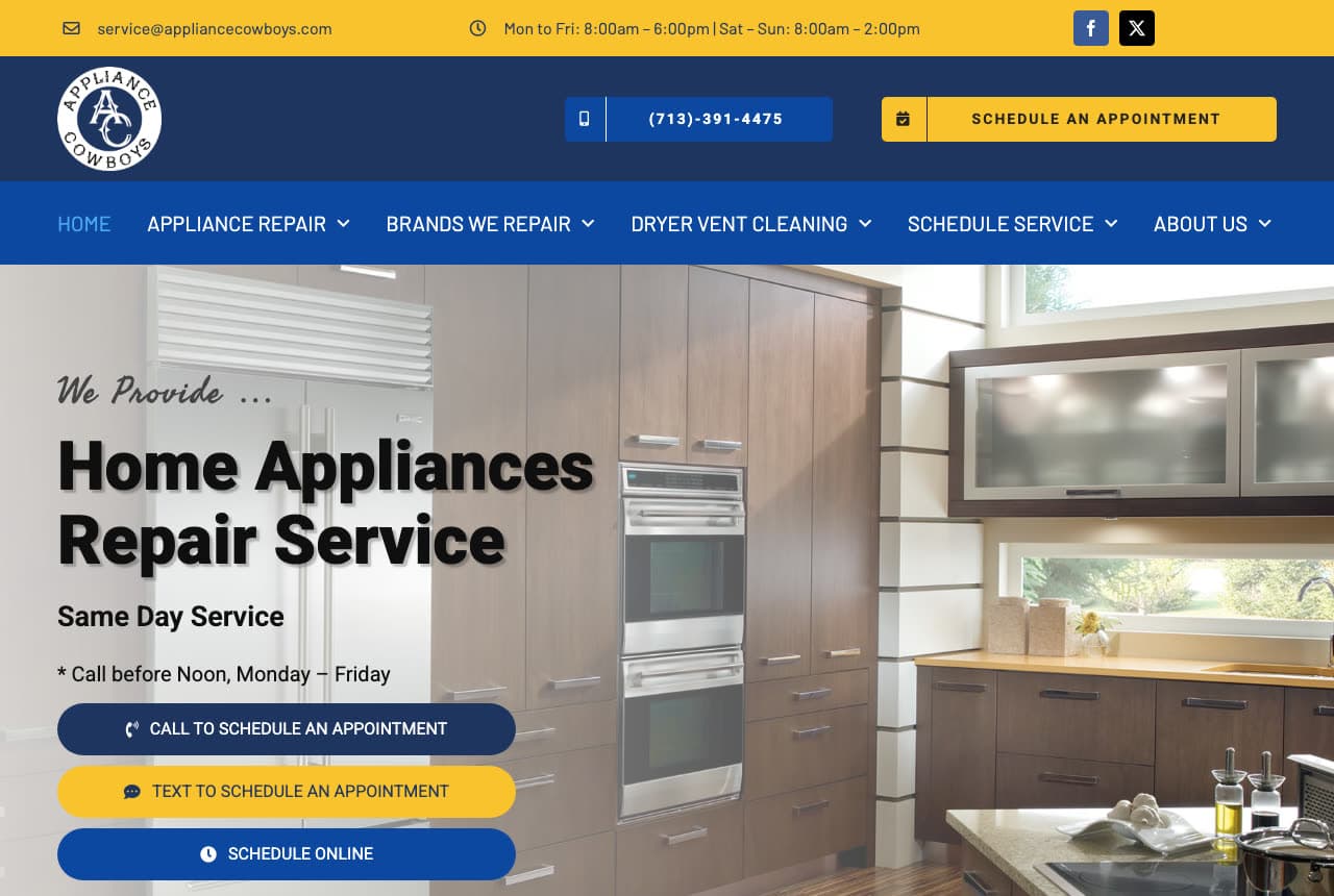 Appliance Cowboys website — Same-Day Appliance Repair design example