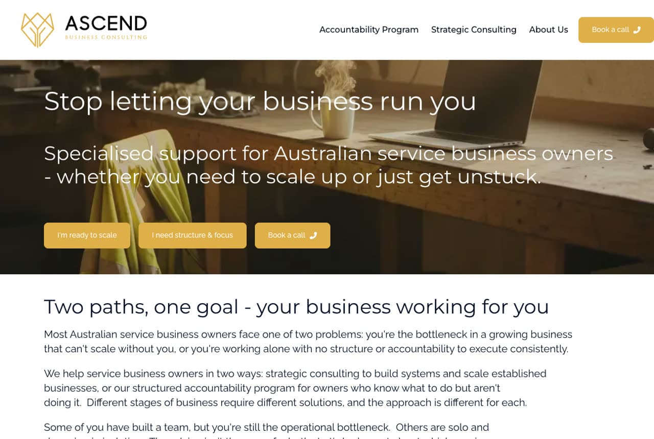 Ascend Business Consulting website — SMB Consulting design example