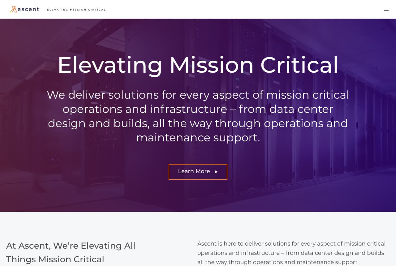 Ascent website — Data Center Engineering design example