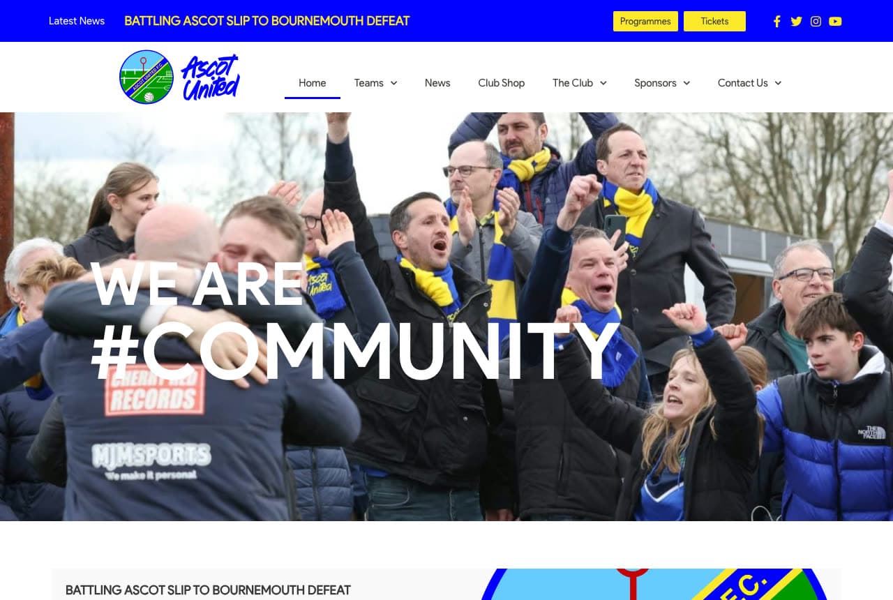 Ascot United website — Non-League Football Club design example