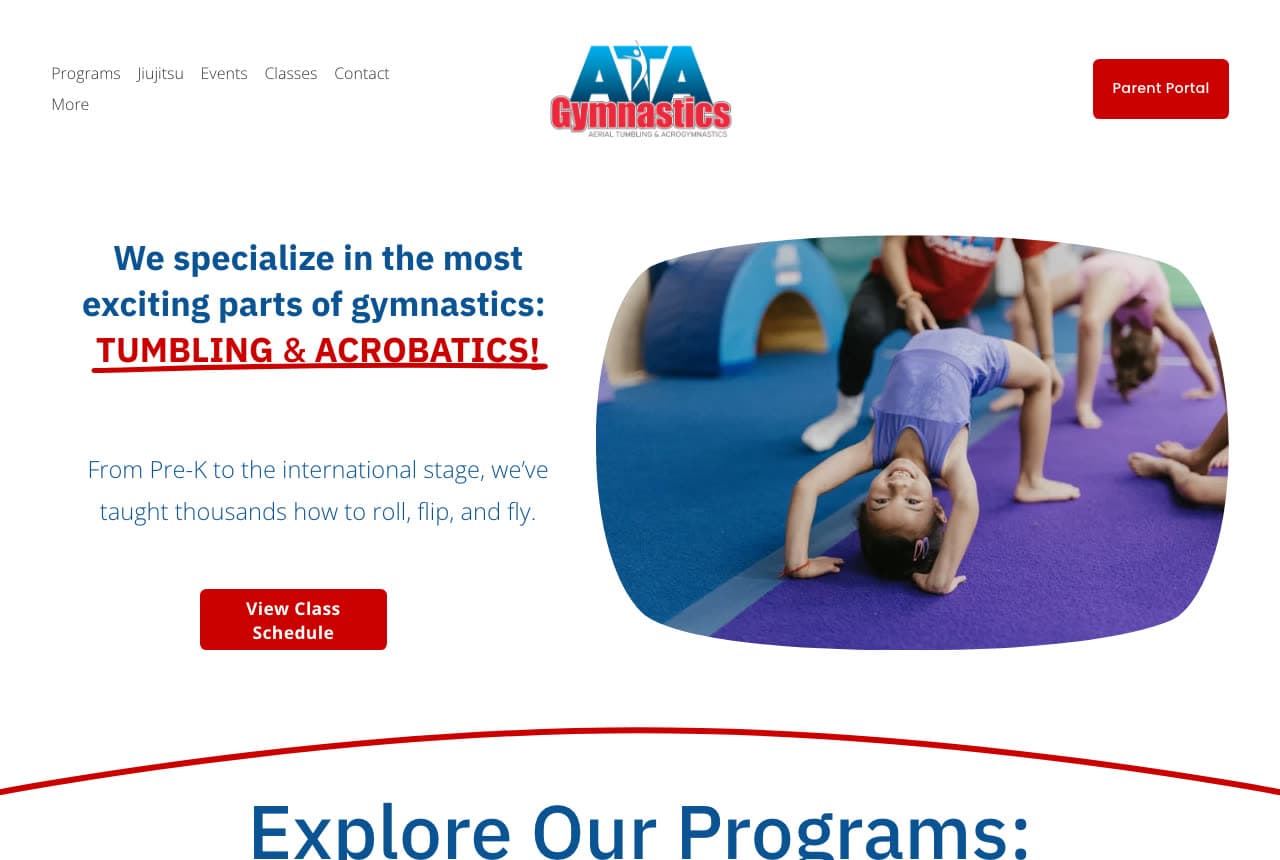 ATA Gymnastics website — Tumbling & Acrobatics Gym design example