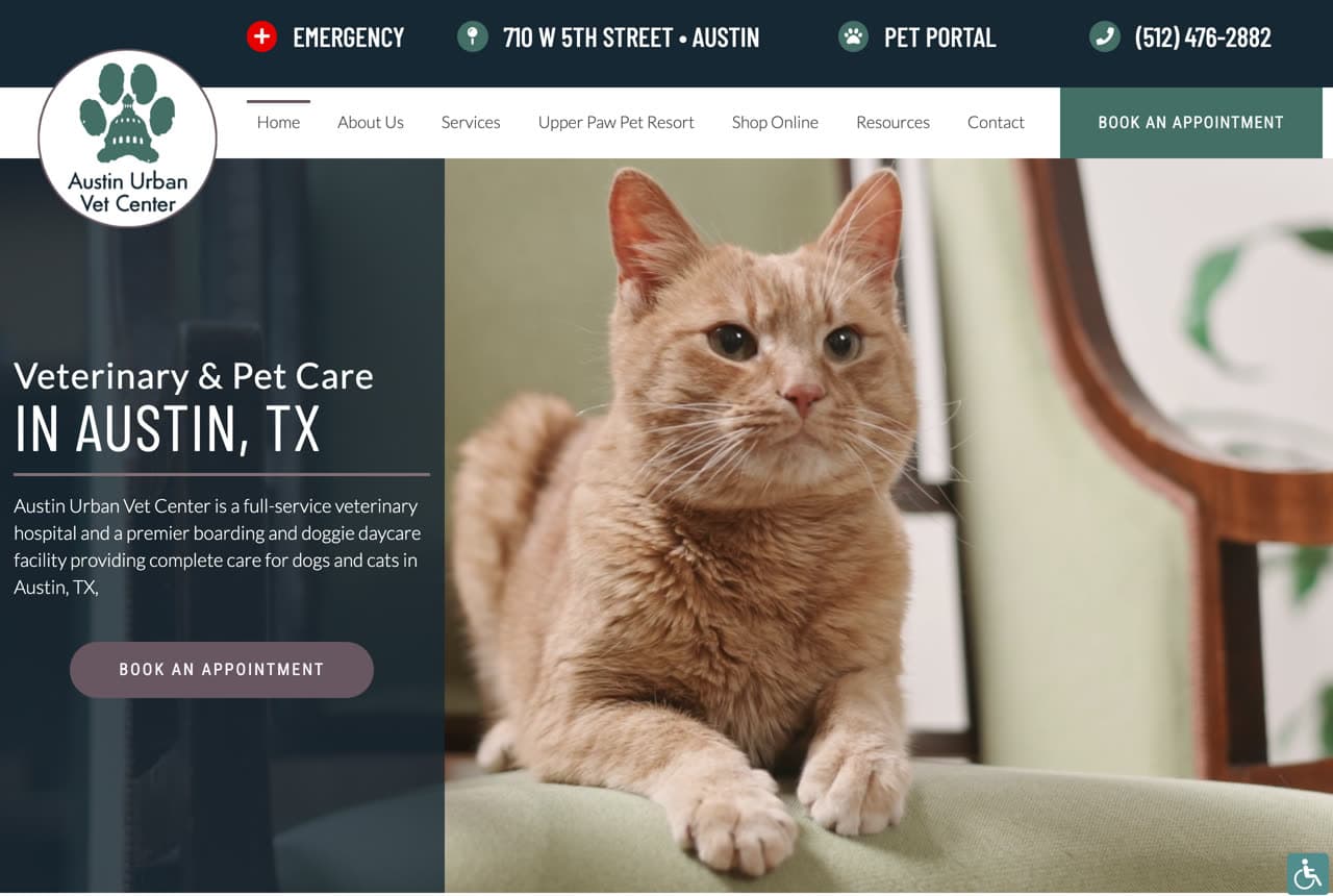 Austin Urban Vet Center website — Veterinarian design example