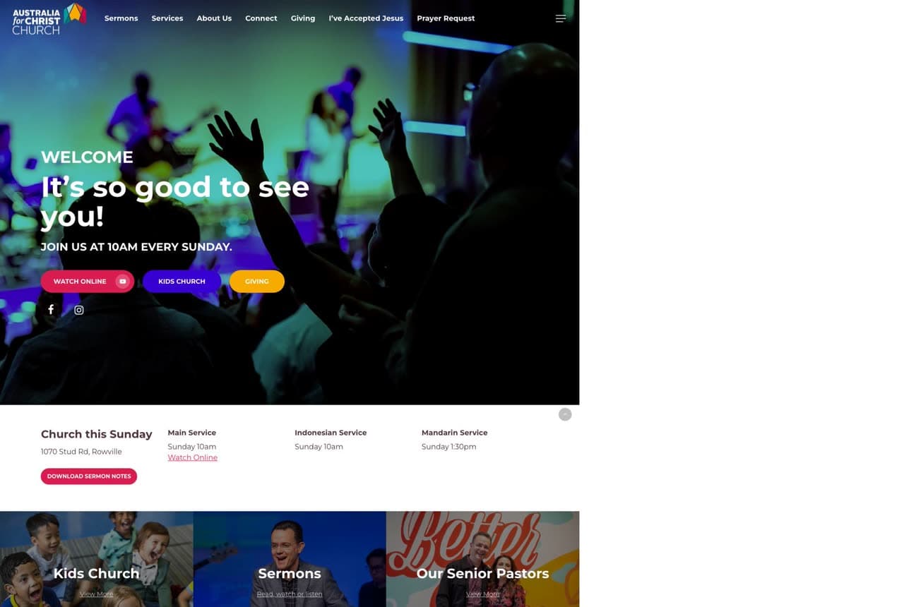 Australia For Christ website — Multicultural Church design example
