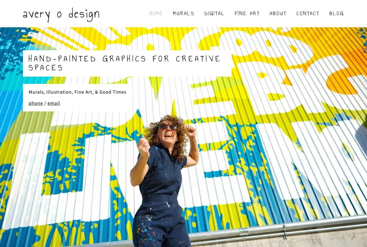 Avery O Design website — Muralist / Illustrator design example