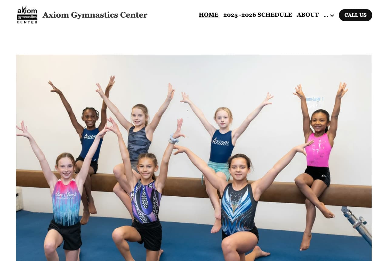 Axiom Gymnastics Center website — Gymnastics Center design example
