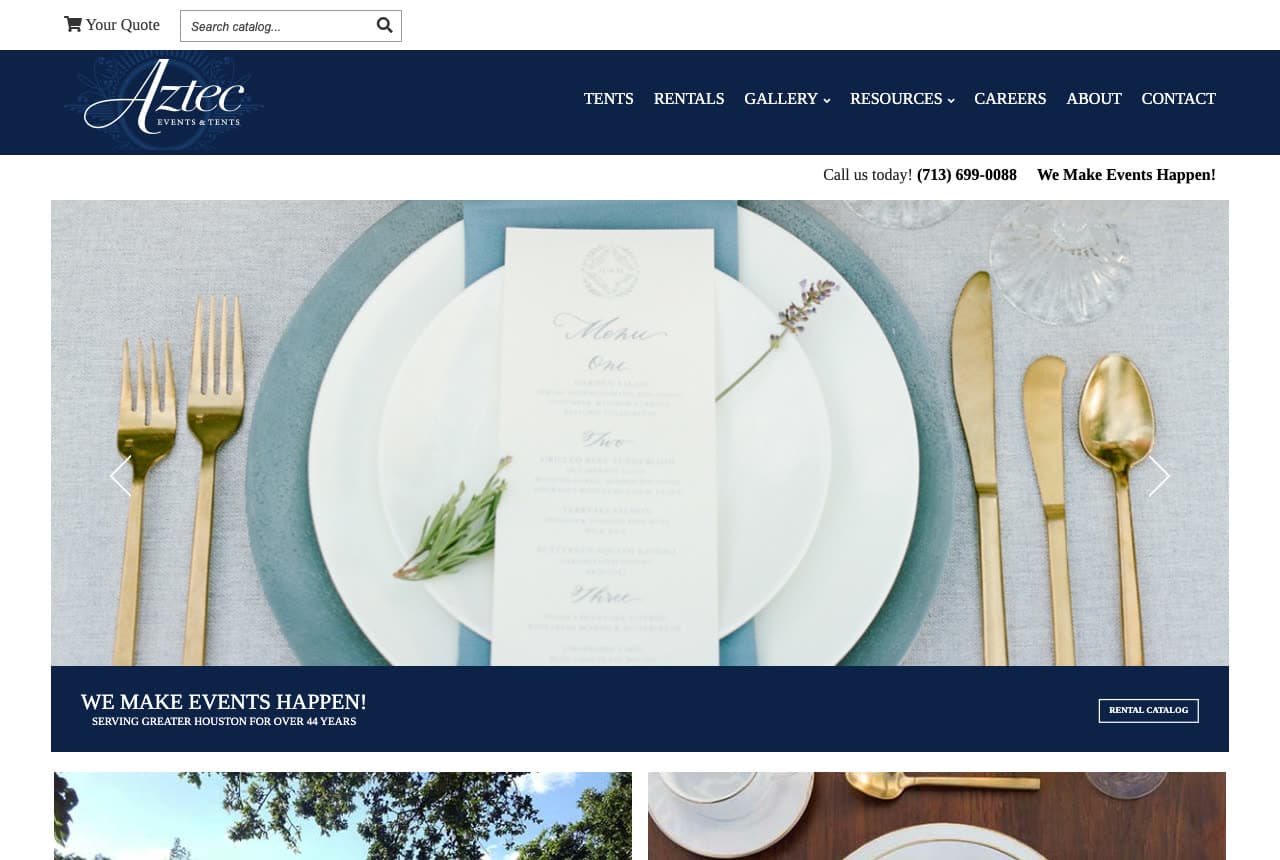 Aztec Events & Tents website — Event & Tent Rentals design example