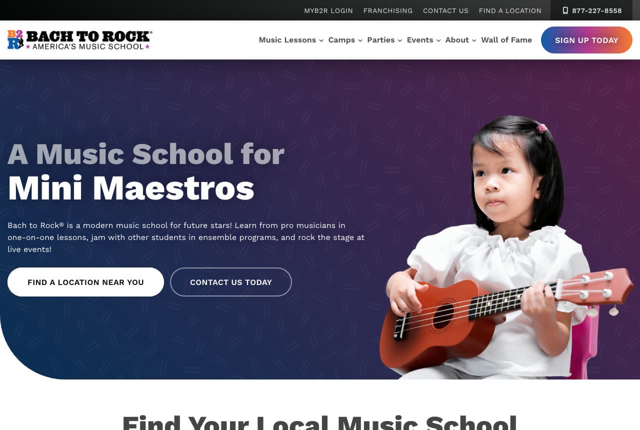 Bach to Rock website — Kids Music School design example