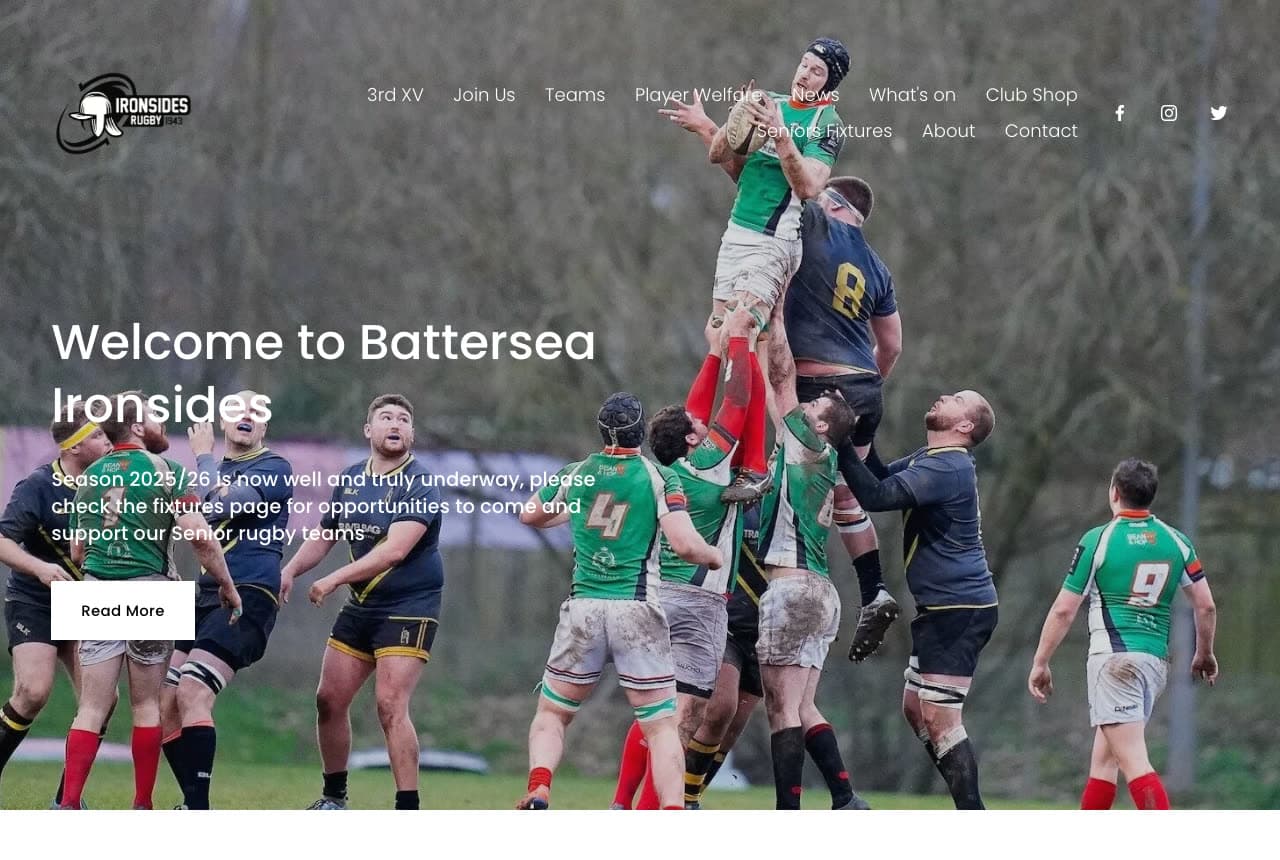 Battersea Ironsides website — Rugby Club design example