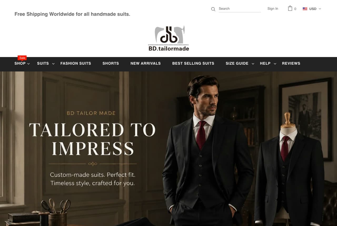 BD Tailor Made website — Made-to-Measure Suit Maker design example
