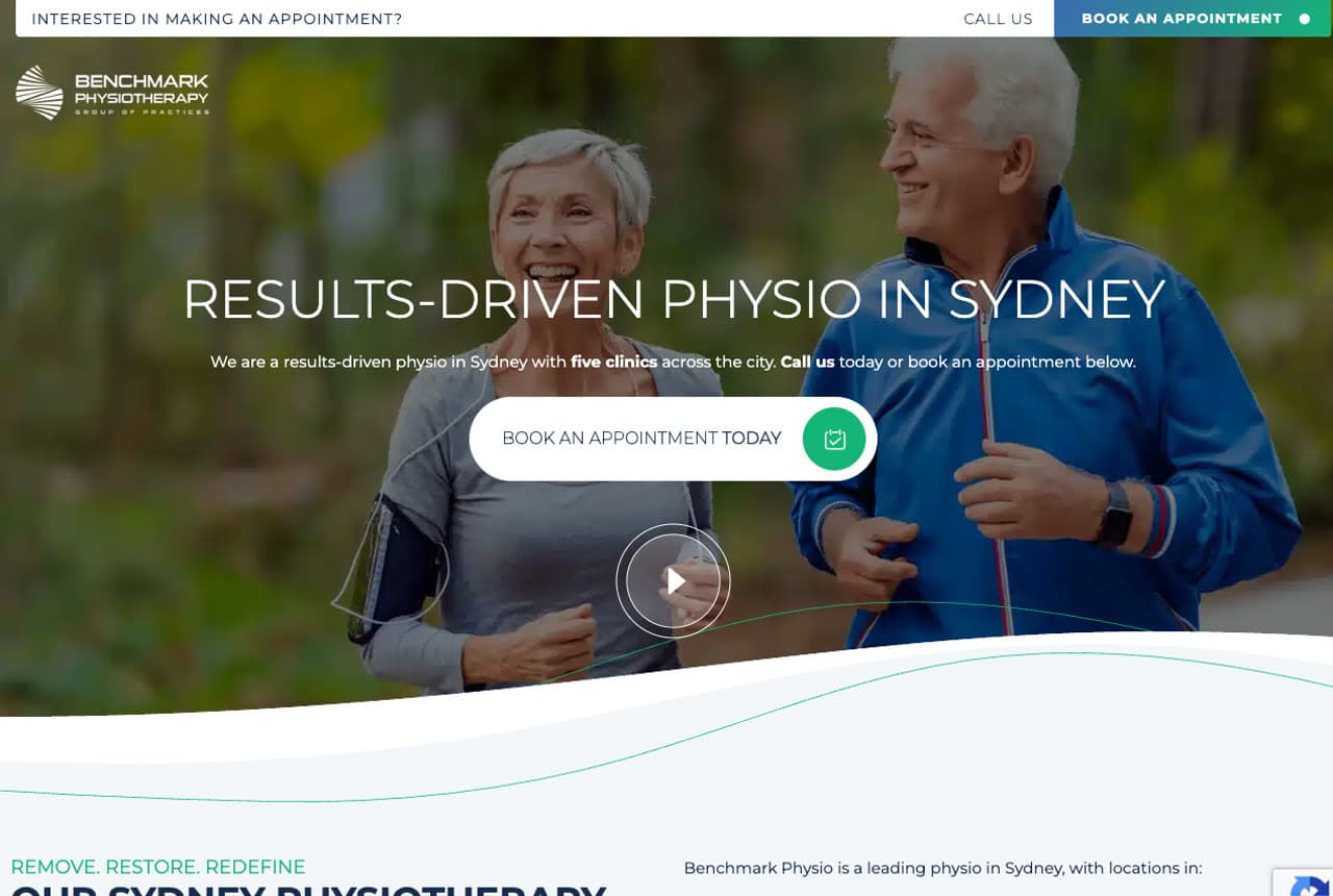 Benchmark Physiotherapy website — Results-Driven Physio design example