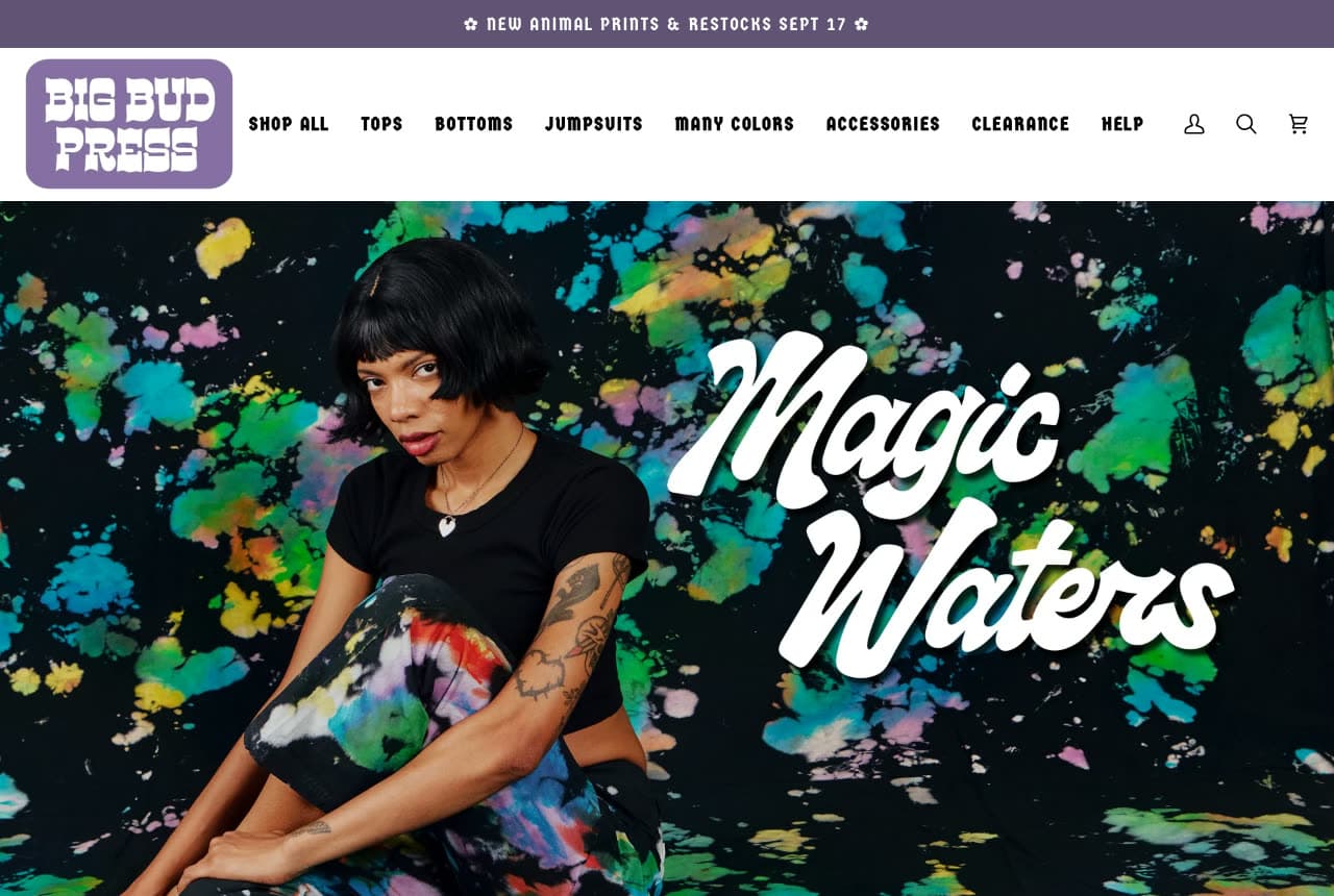 Big Bud Press website — Colourful Basics Label design example