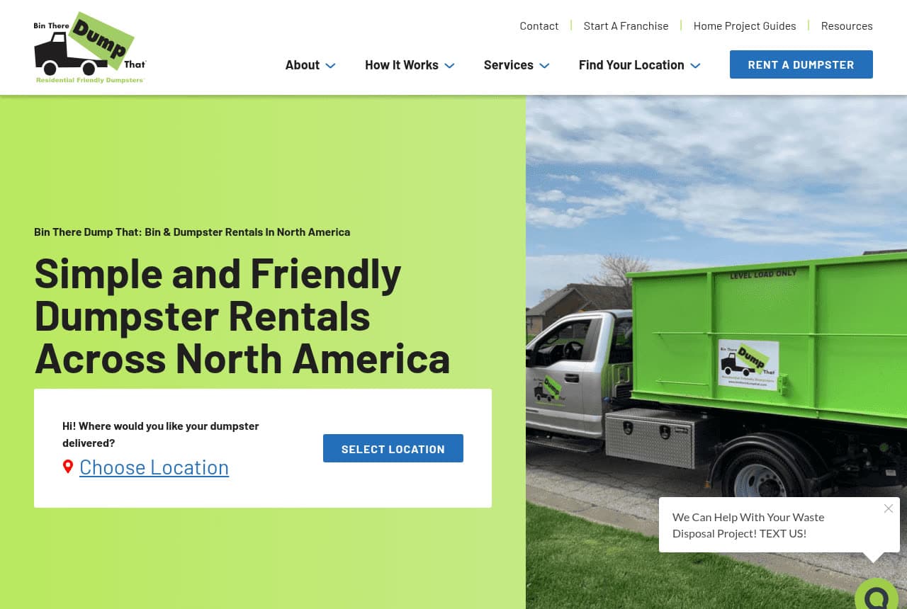 Bin There Dump That website — Dumpster Rental design example