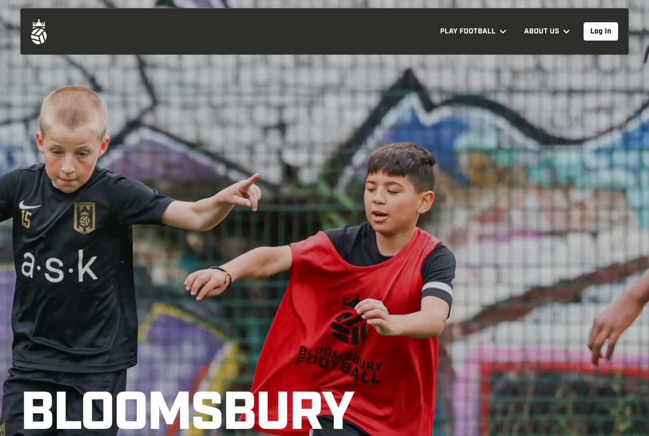 Bloomsbury Football website — Youth Football Programme design example
