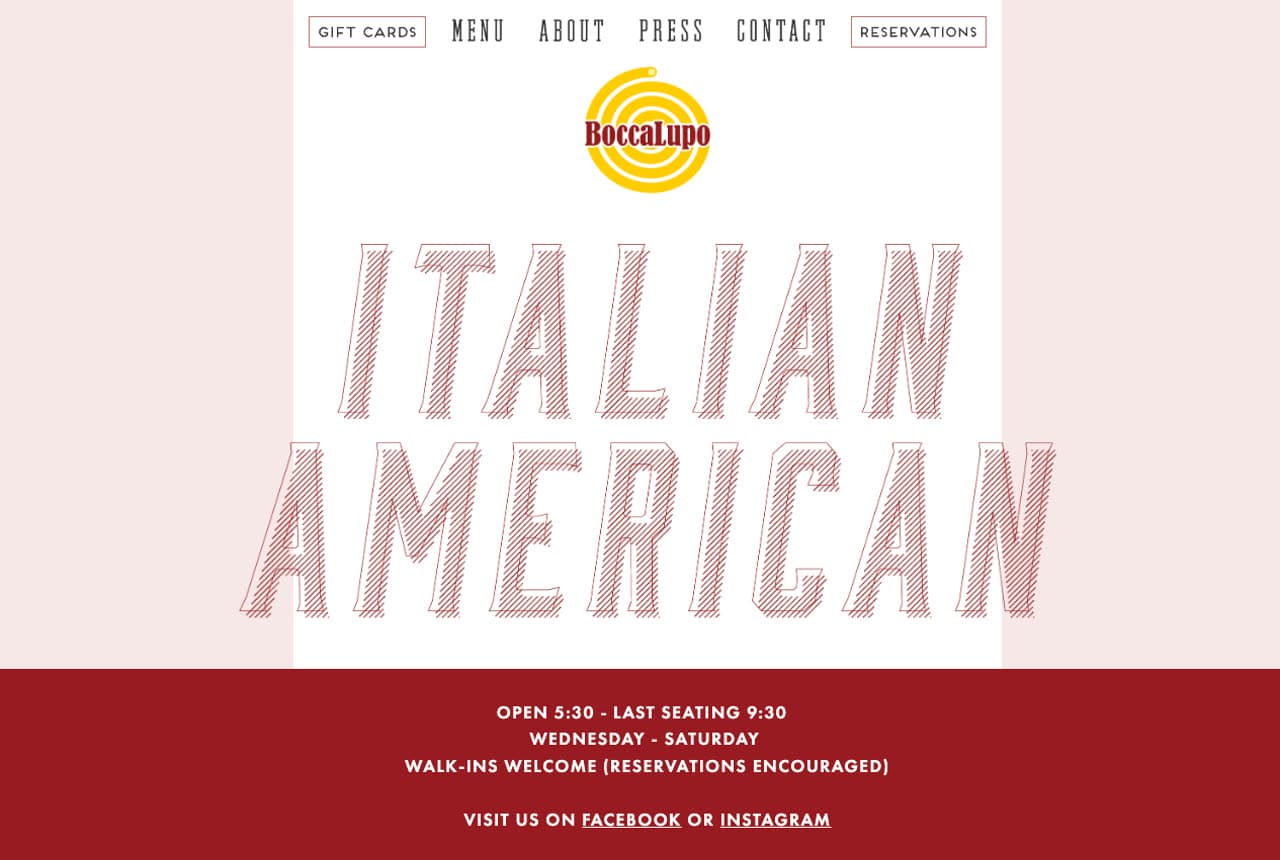 BoccaLupo Atlanta website — Restaurant design example
