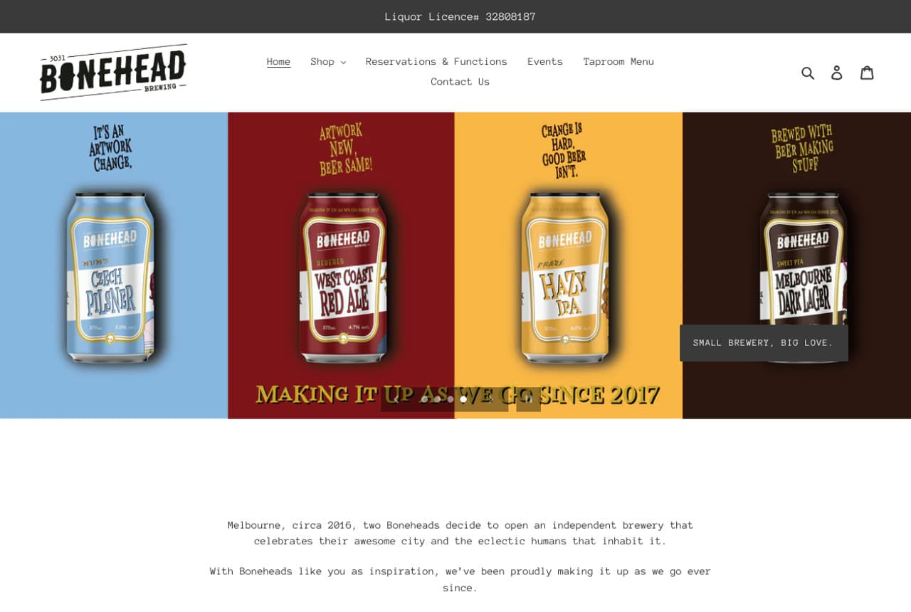 Bonehead Brewing website — Independent Taproom design example