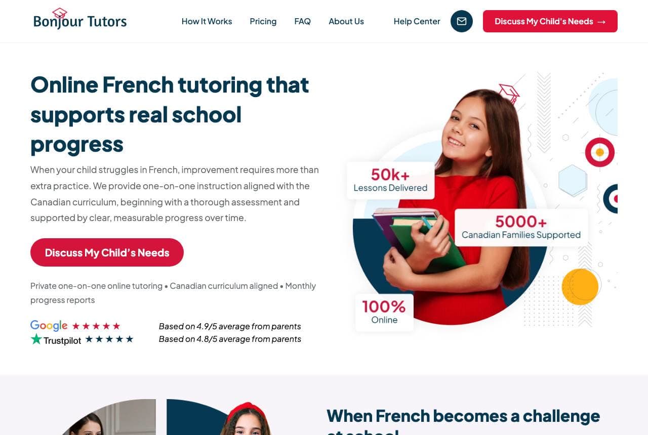 Bonjour Tutors website — Language Tutoring design example