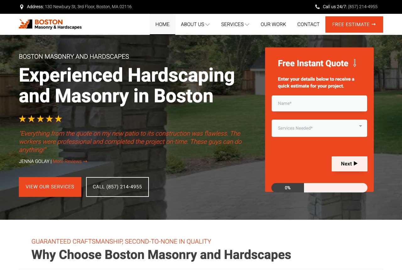 Boston Masonry and Hardscapes website — Hardscape & Masonry Contractor design example