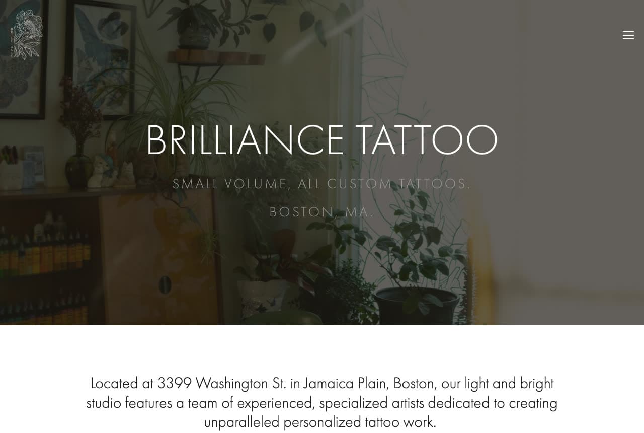 Brilliance Tattoo website — Custom Studio design example