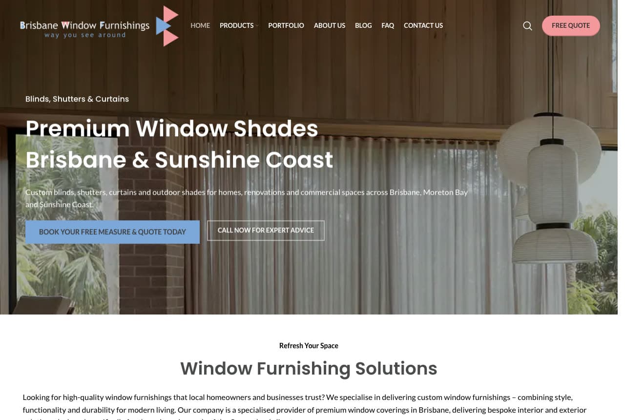 Brisbane Window Furnishings website — Window Furnishings (AU) design example