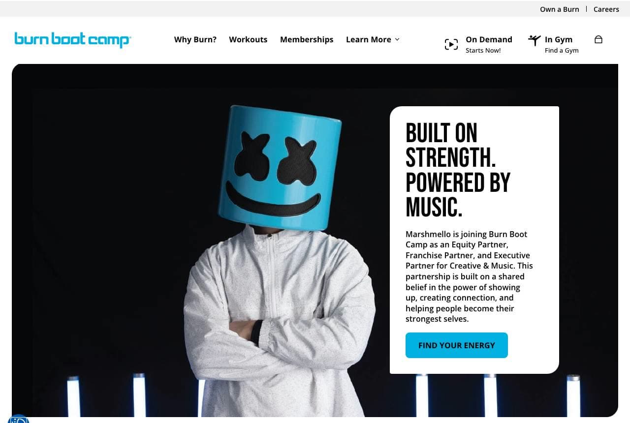 Burn Boot Camp website — Women's Fitness Franchise design example