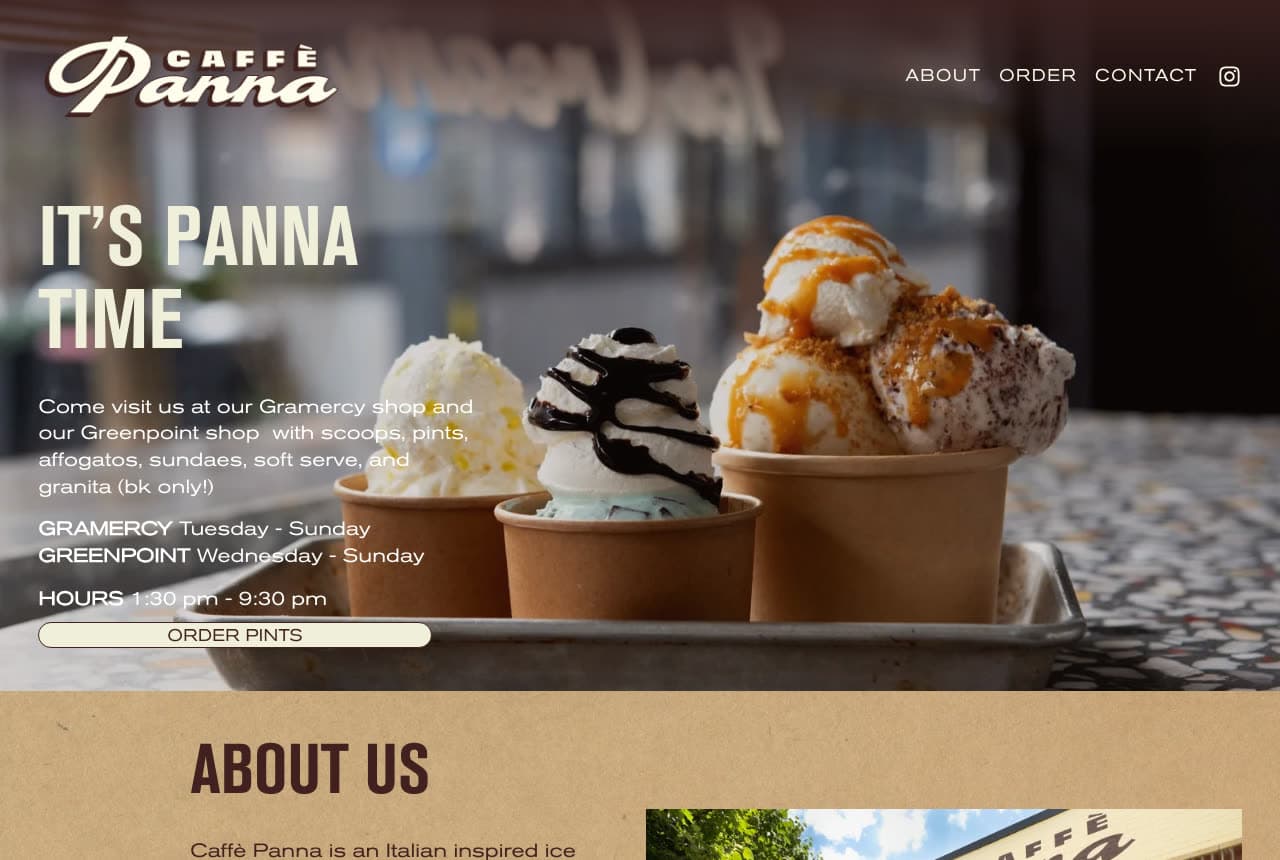 Caffè Panna website — Italian-Style Scoop Shop design example