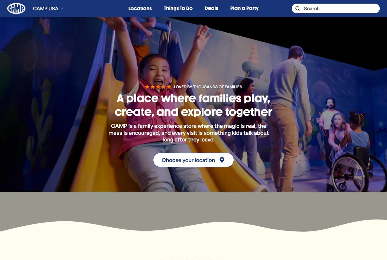 CAMP website — Family Experience Store design example