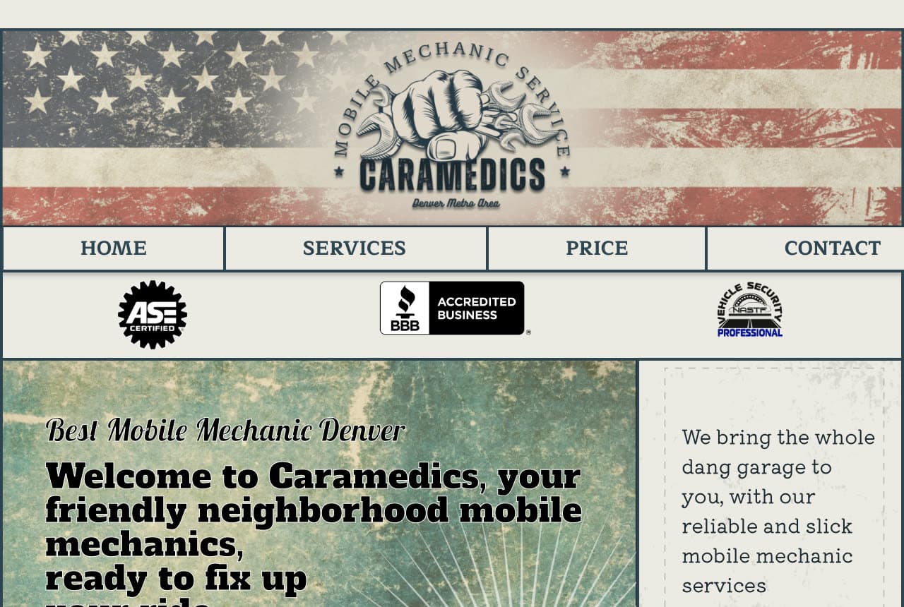 Caramedics website — Neighborhood Mobile Mechanic design example