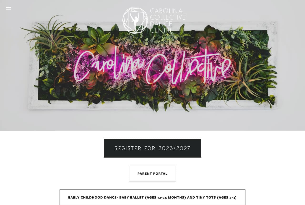 Carolina Collective Dance Centre website — Community Studio design example