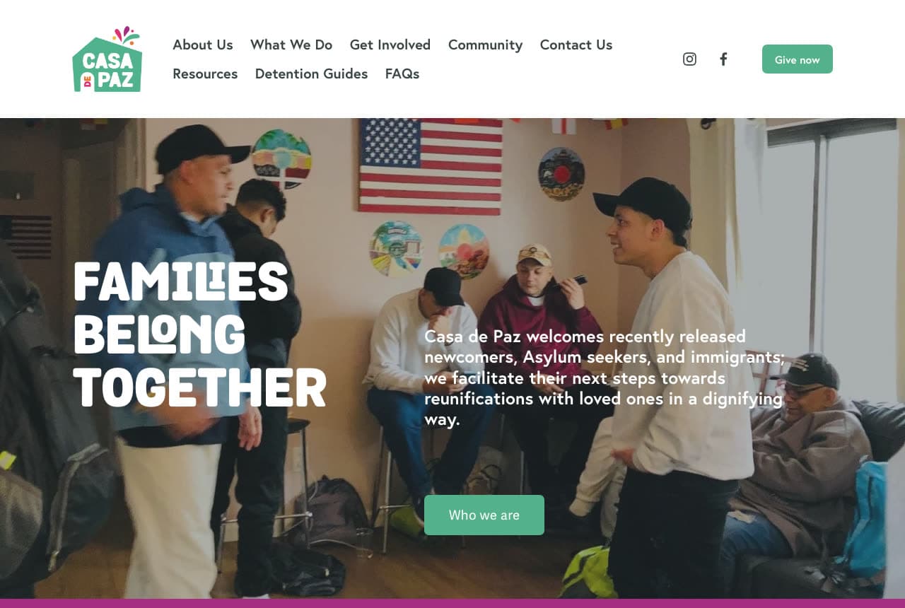 Casa de Paz website — Immigrant Welcome Organization design example