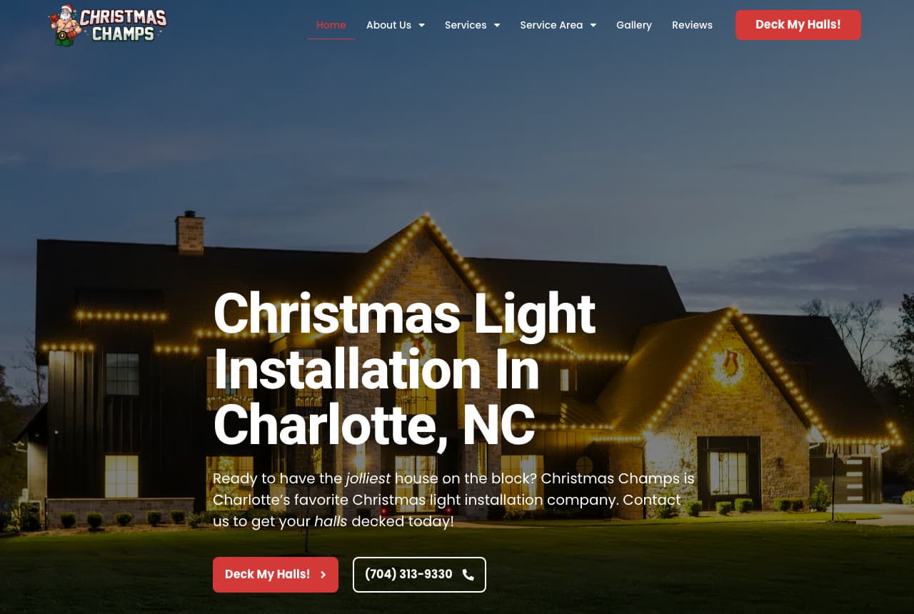Christmas Champs website — Residential Installer design example