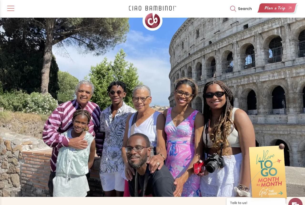 Ciao Bambino website — Family Travel design example