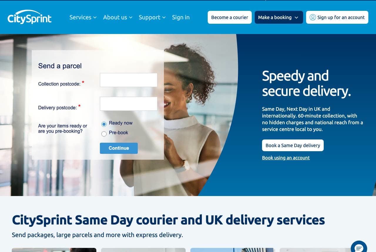 CitySprint website — Same-Day Courier design example