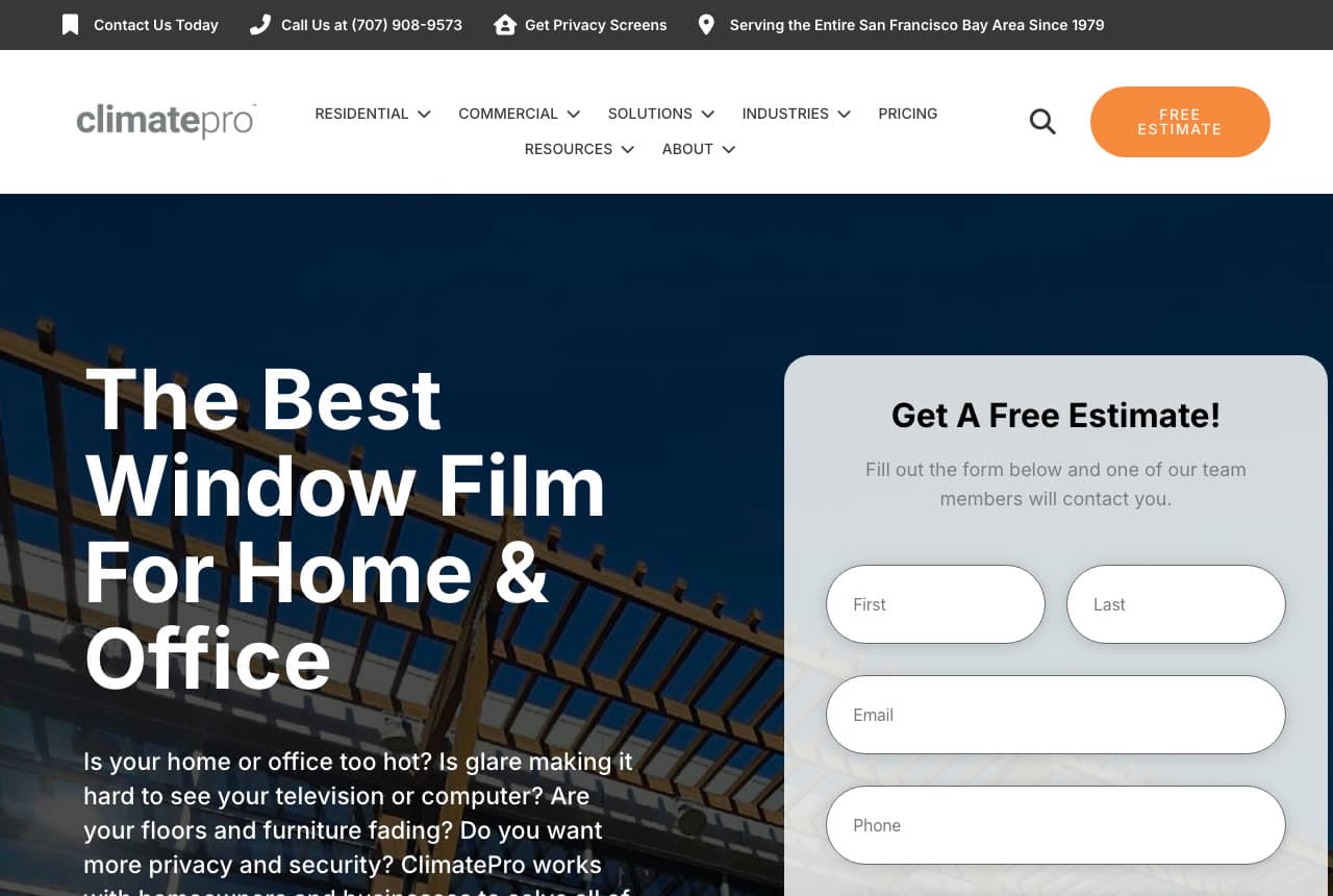 ClimatePro website — Home + Office Film design example