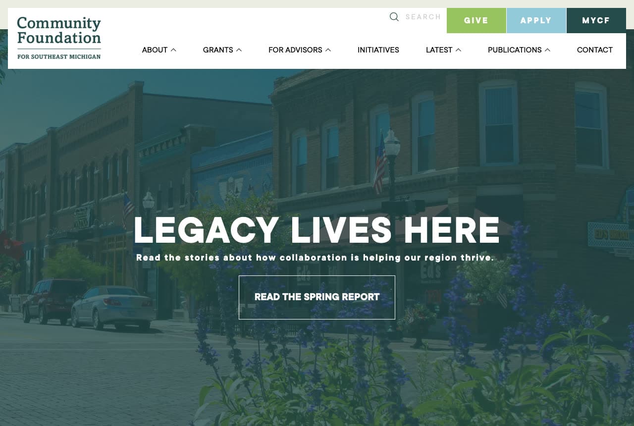 Community Foundation for Southeast Michigan website — Community Foundation design example