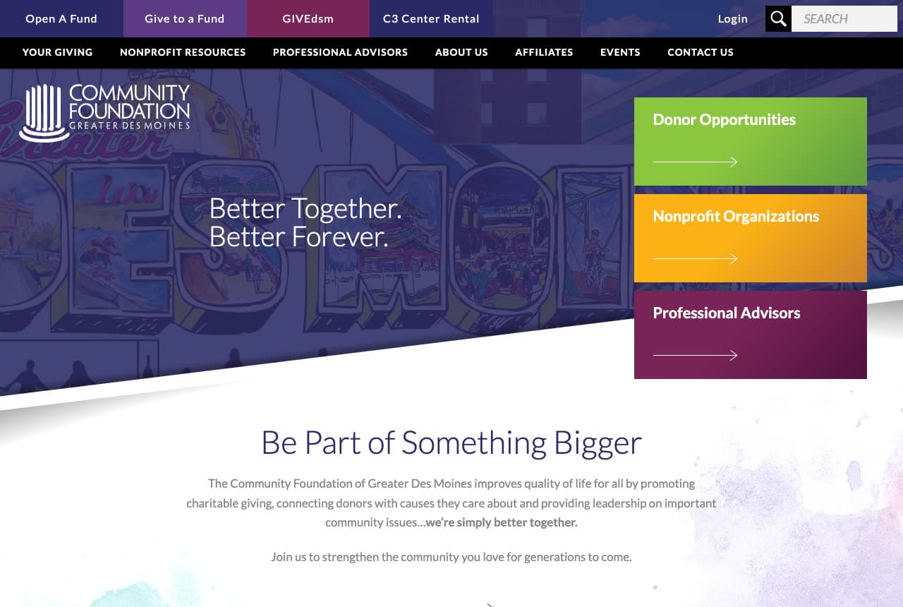 Community Foundation of Greater Des Moines website — Community Foundation design example