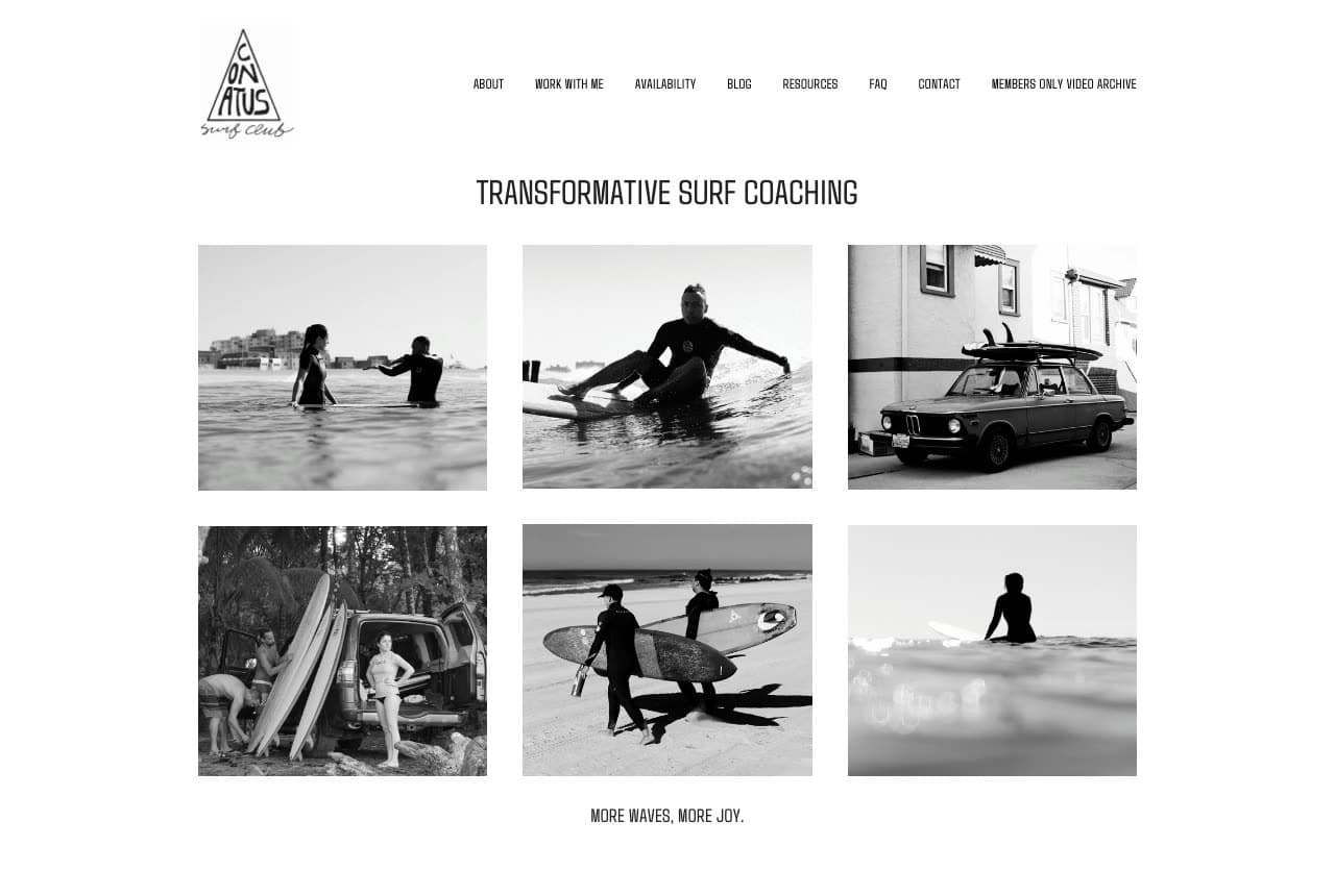Conatus Surf Club website — Surf Coaching Practice design example