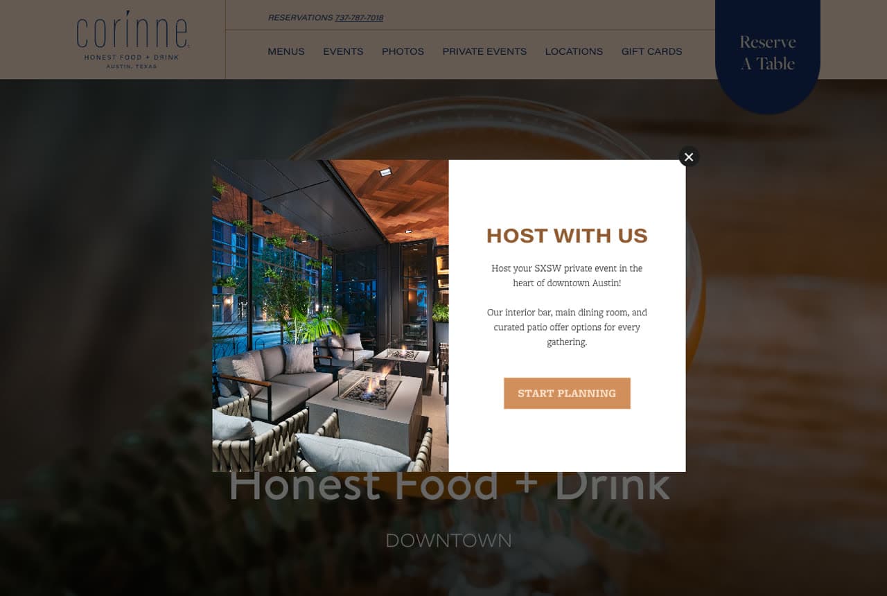 Corinne Austin website — Restaurant design example