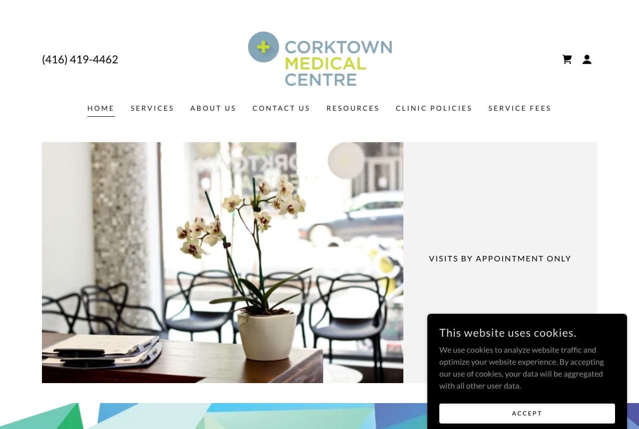 Corktown Medical Centre website — Community Clinic design example