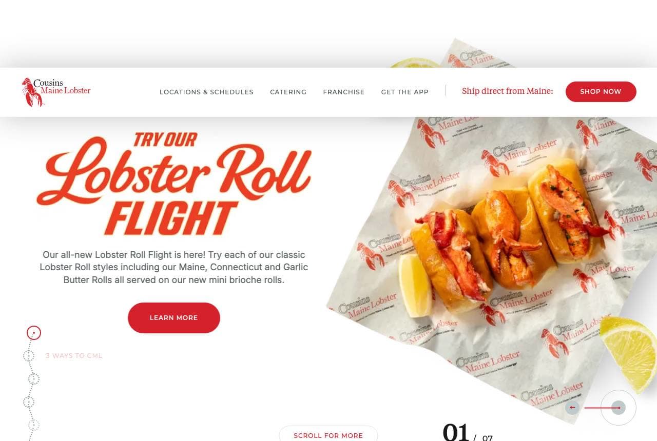 Cousins Maine Lobster website — Franchise Truck + Ship design example