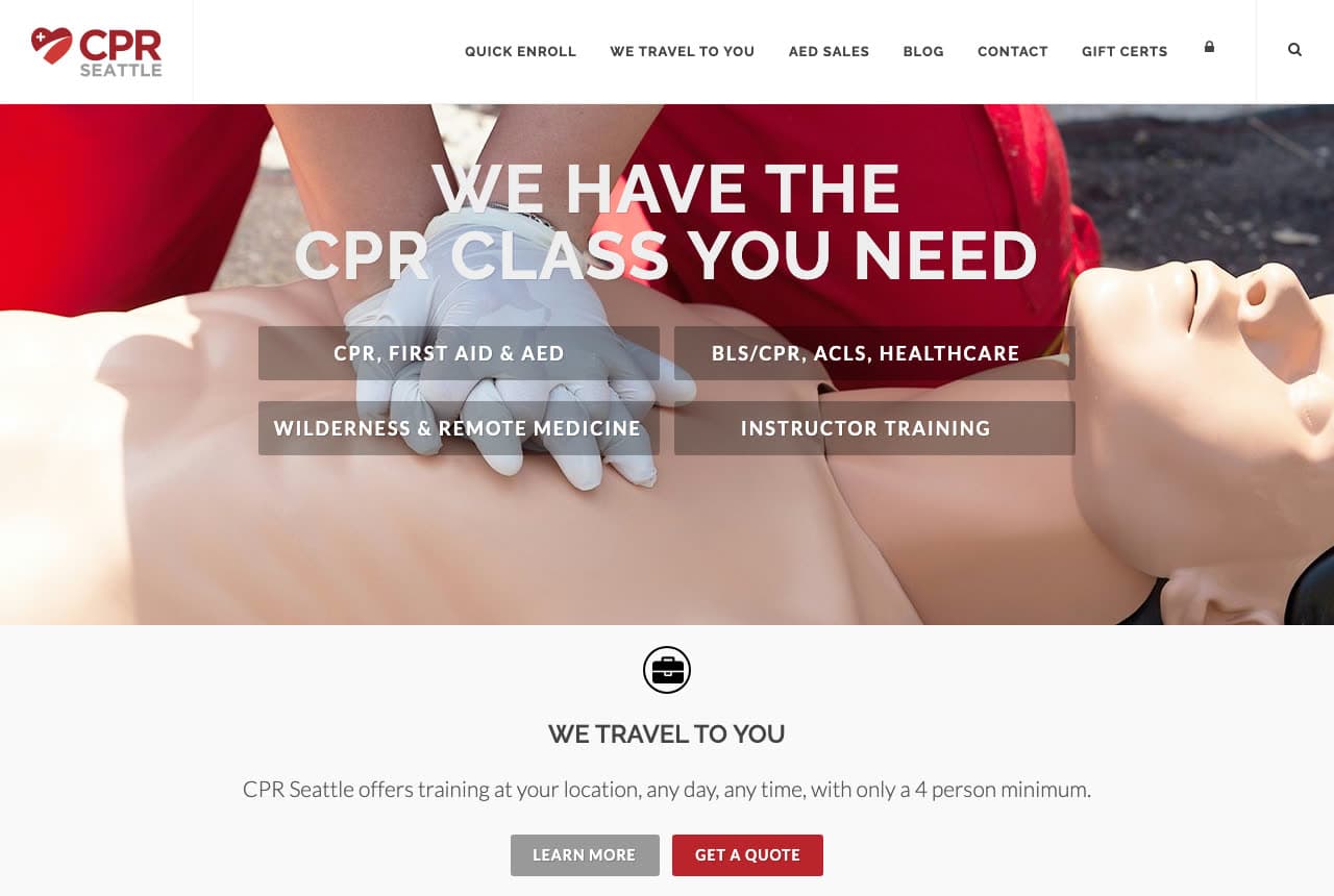 CPR Seattle website — CPR & Wilderness Medicine Training design example