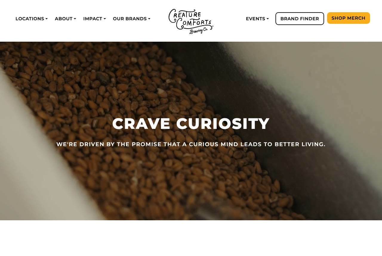 Creature Comforts website — Craft Brewery design example
